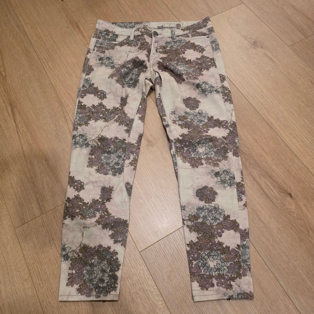 AllSaints Spitalfields Brodie Wreath Floral Low Rise Cropped Skinny Jeans W27